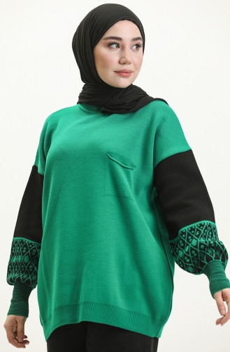 Ethnic Patterned Knit Sweater 22168-06 Green 22168-06
