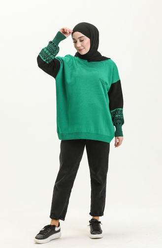 Ethnic Patterned Knit Sweater 22168-06 Green 22168-06