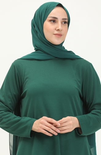 Düğme Detaylı Tesettür Takım Zümrüt