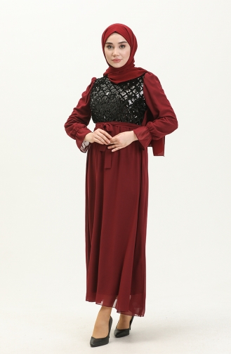 Weinrot Hijab-Abendkleider 13716