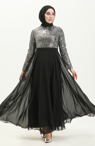 Silver Gray Hijab Evening Dress 13229