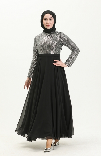 Silver Gray Hijab Evening Dress 13229