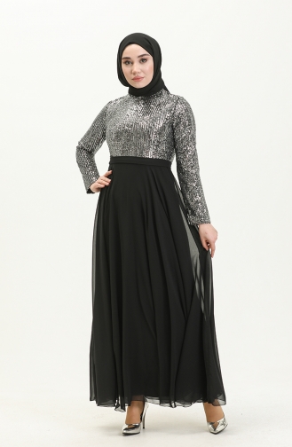 Silver Gray Hijab Evening Dress 13229