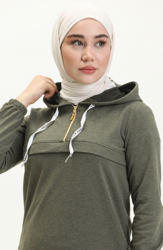 Yakası Fermuarlı Kanguru Model Takım Haki