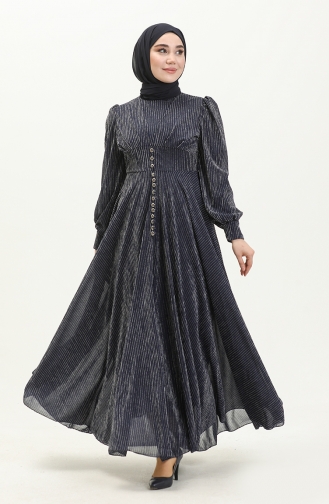Buttoned Silvery Evening Dress Indigo 13200 13363