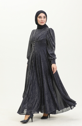Buttoned Silvery Evening Dress Indigo 13200 13363