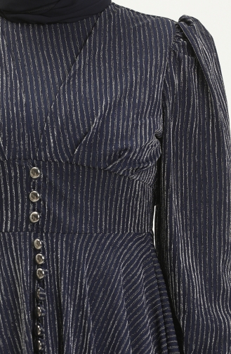 Buttoned Silvery Evening Dress Indigo 13200 13363