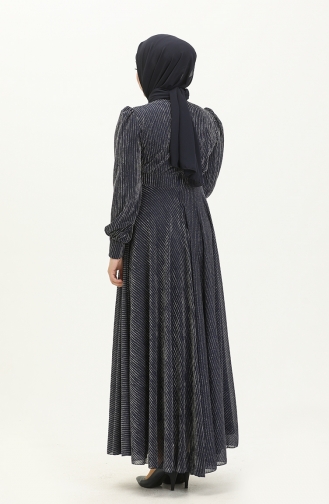 Buttoned Silvery Evening Dress Indigo 13200 13363