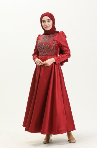 Claret Red Hijab Evening Dress 13670