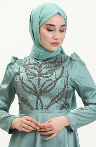 Mint Green Hijab Evening Dress 13674