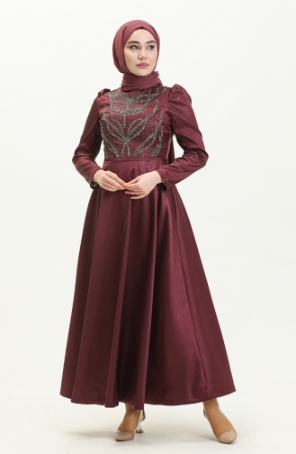 Plum Hijab Evening Dress 13671