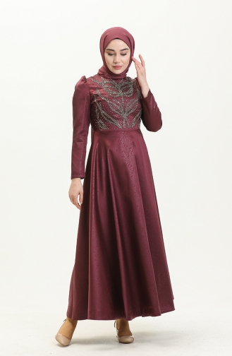 Plum Hijab Evening Dress 13671