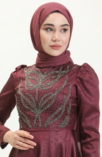 Plum Hijab Evening Dress 13671