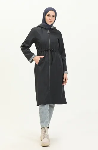 Bondit Kumaş Uzun Boy Trençkot 9001-05 Lacivert