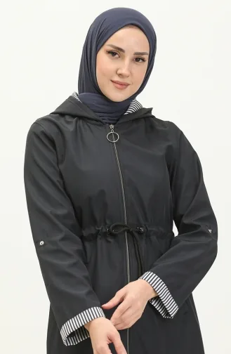 Bondit Kumaş Uzun Boy Trençkot 9001-05 Lacivert