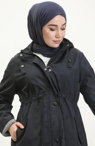 Bondit Kumaş Battal Beden Orta Boy Trençkot 9004-03 Lacivert