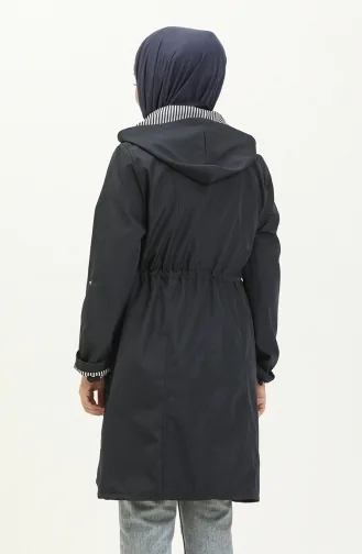 Bondit Kumaş Battal Beden Orta Boy Trençkot 9004-03 Lacivert
