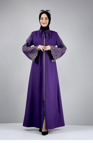 Nakış Detaylı Ferace Mor