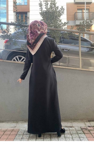 Fermuarlı Ve Cepli Ferace Siyah