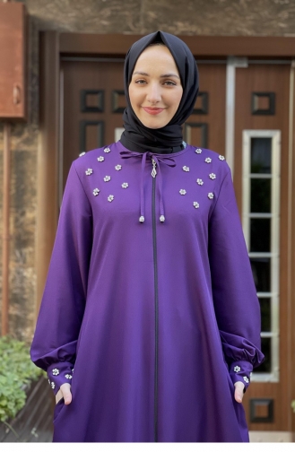 İnci İşlemeli Ferace Mor