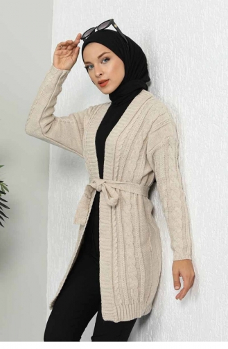 Kuşaklı Triko Hırka Bej
