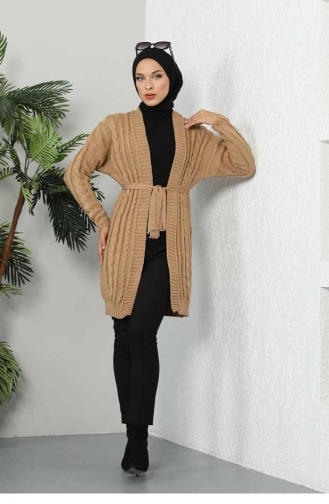 Kuşaklı Triko Hırka Camel