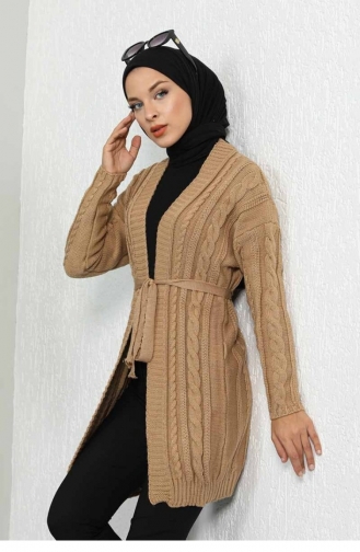 Kuşaklı Triko Hırka Camel