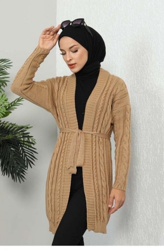 Kuşaklı Triko Hırka Camel