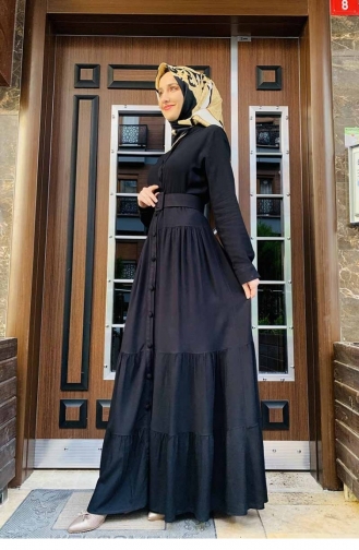 Schwarz Hijab Kleider 0222SGS.SYH