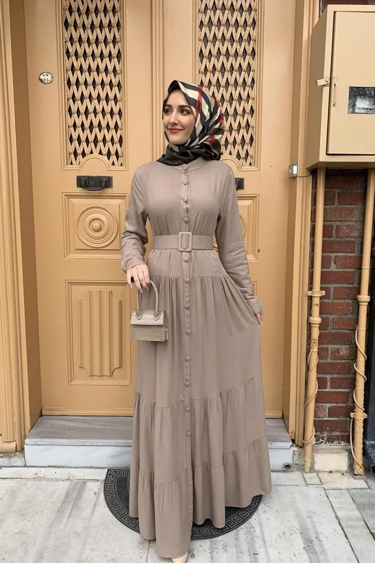 Düğmeli Tesettür Elbise Vizon