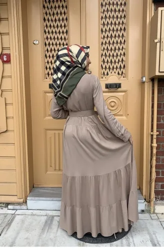 Düğmeli Tesettür Elbise Vizon