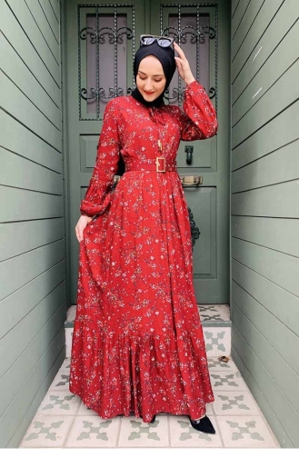 Claret Red Hijab Dress 0239SGS.BRD