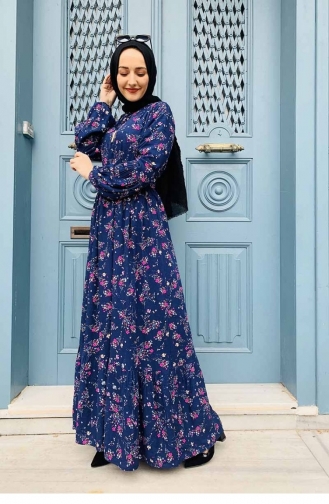 Navy Blue İslamitische Jurk 0239SGS.LCV