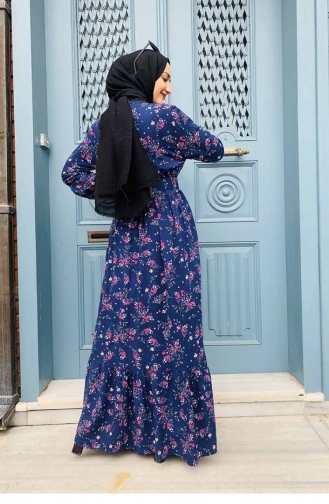 Navy Blue İslamitische Jurk 0239SGS.LCV