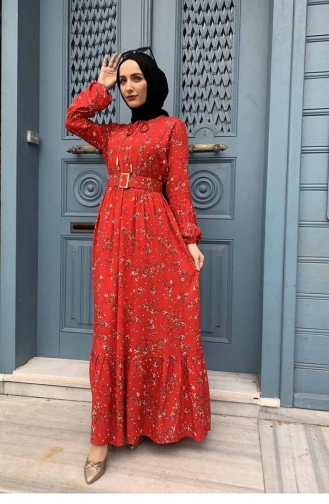 Granat-Blumen Hijab Kleider 0239SGS.NNC