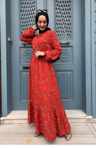Granat-Blumen Hijab Kleider 0239SGS.NNC