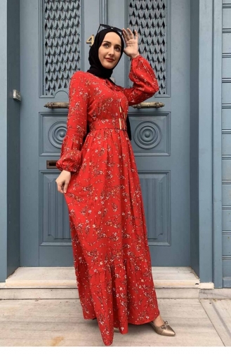 Granat-Blumen Hijab Kleider 0239SGS.NNC
