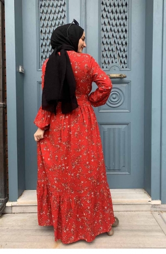 Granat-Blumen Hijab Kleider 0239SGS.NNC