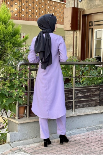 Düğmeli İkili Takım Lila