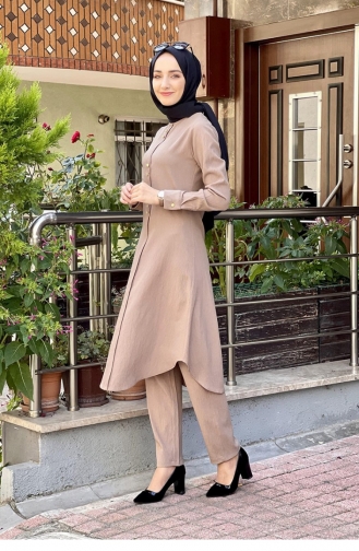 Düğmeli İkili Takım Vizon