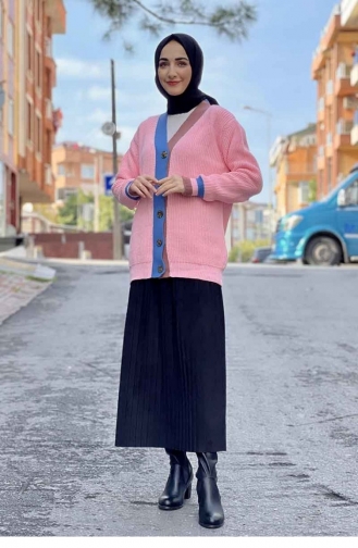 Yaka Detaylı Triko Hırka Pudra