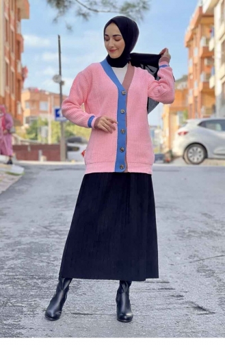 Yaka Detaylı Triko Hırka Pudra