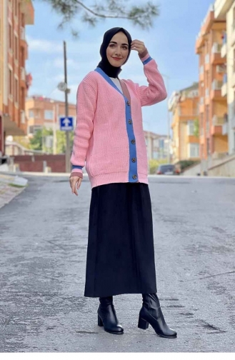 Yaka Detaylı Triko Hırka Pudra