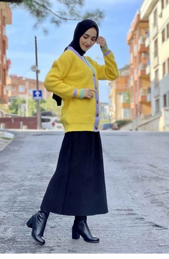Yaka Detaylı Triko Hırka Sarı
