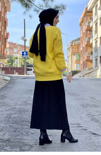 Yaka Detaylı Triko Hırka Sarı
