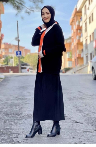 Yaka Detaylı Triko Hırka Siyah