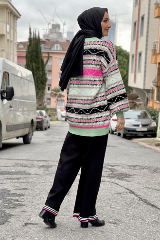 Desenli İkili Triko Takım Mint