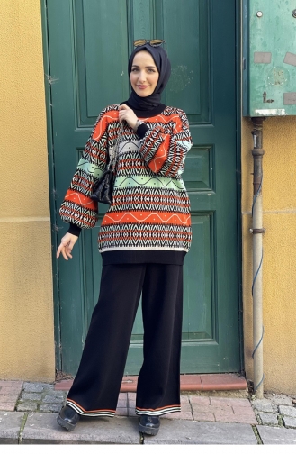 Desenli İkili Triko Takım Siyah