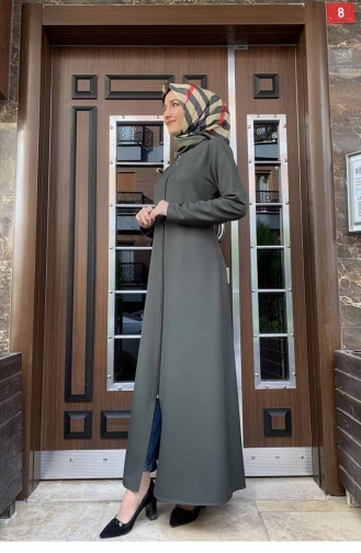 Fermuarlı Ferace Haki Yeşil