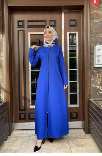Fermuarlı Ferace Saks Mavisi